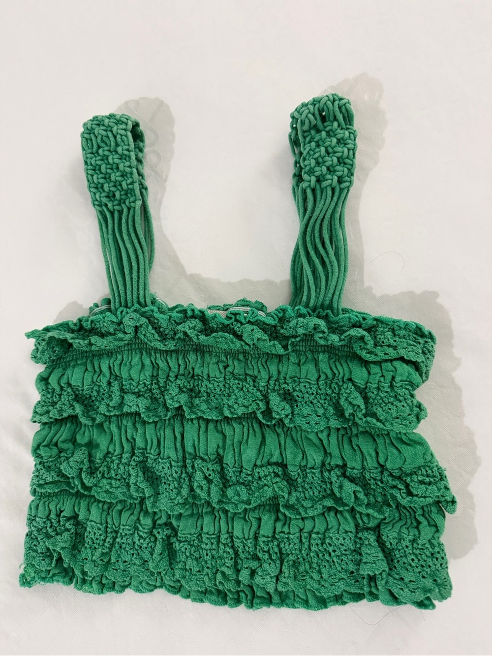 Vintage Havana Green Ruffled Crochet Tank Top Size S